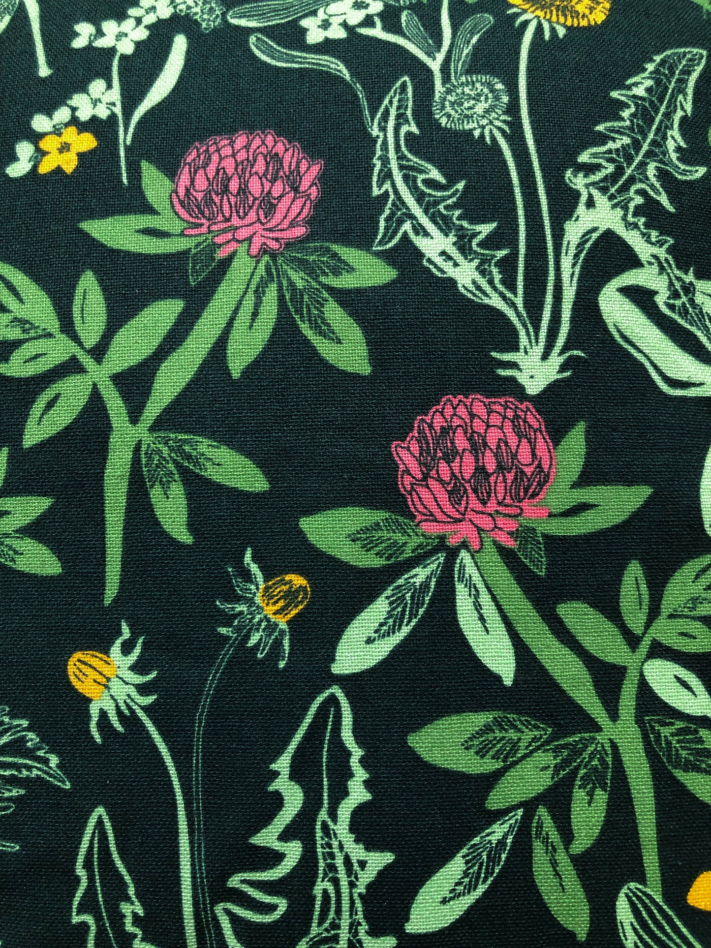 Petal Pop floral printed cotton cushion cover in dark green fabric closep