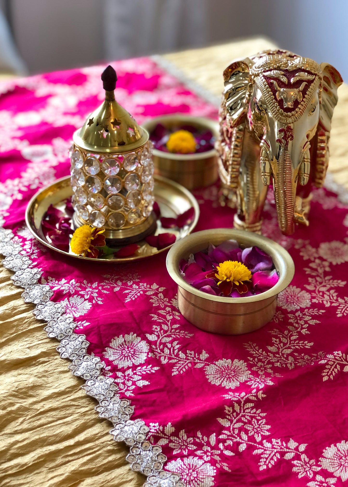 Phoolori Floral Brocade Silk Table Runner