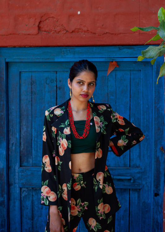 Peach Fuzz Printed Blazer with Shoulder pads