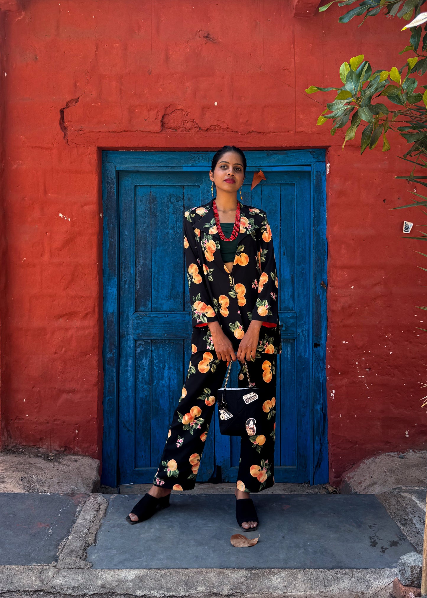 Peach Fuzz Printed Blazer with Shoulder pads