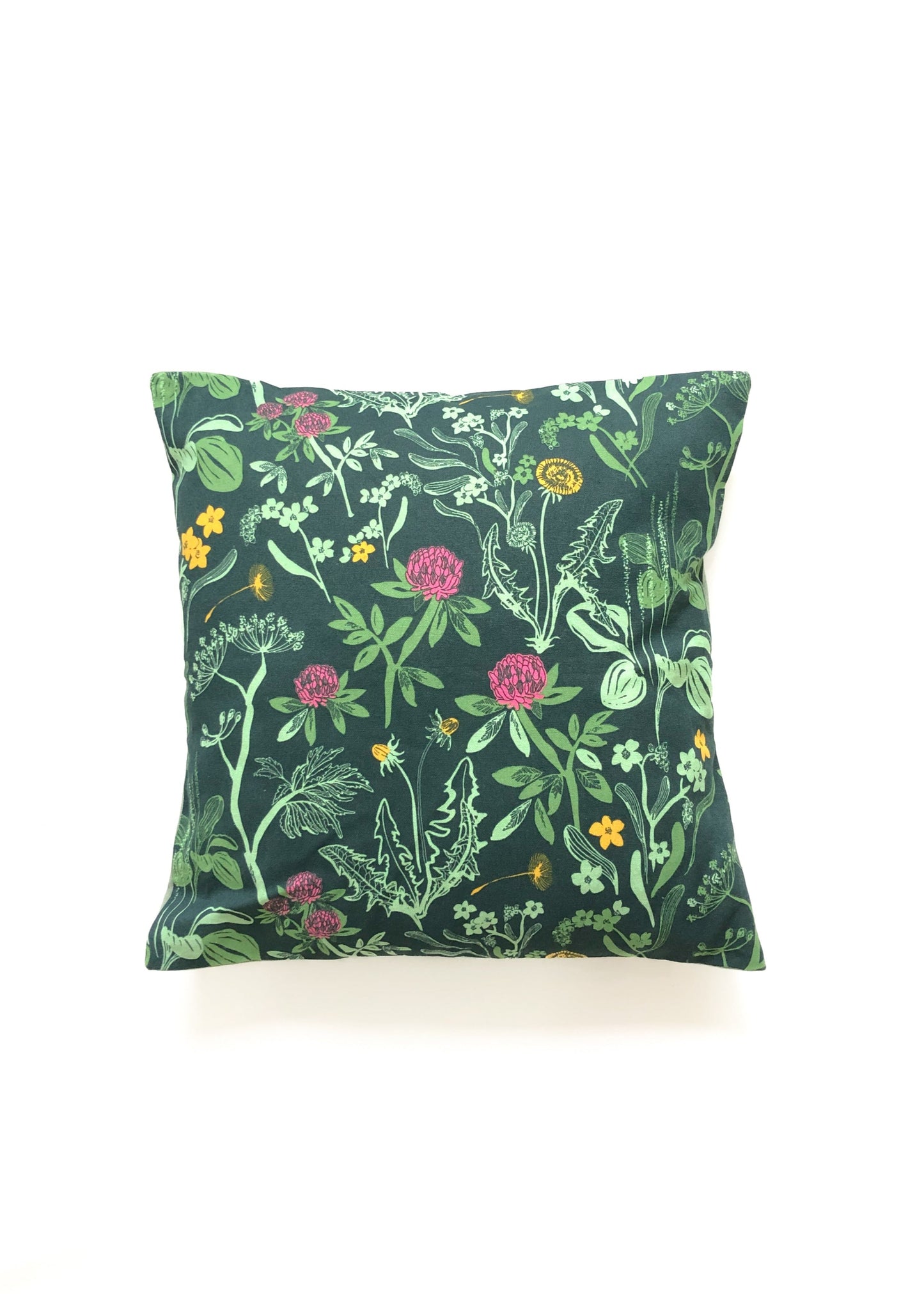 Petal Pop floral printed cotton cushion cover in dark green, 16x16 inches